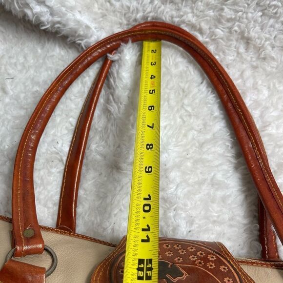 Beauty from Ashes leather shoulder bag made in SirLanka khaki & Tan tool prints - Picture 10 of 14